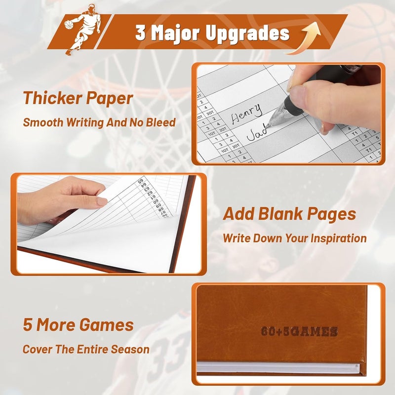 HIGHRAZON Premium Basketball Scorebook, 65 Games 15 Player Slots Basketball Score Book, 13" x 11" Hard Cover Score Keeping Book for Stats, for Coach, Family, Fan - Image 2